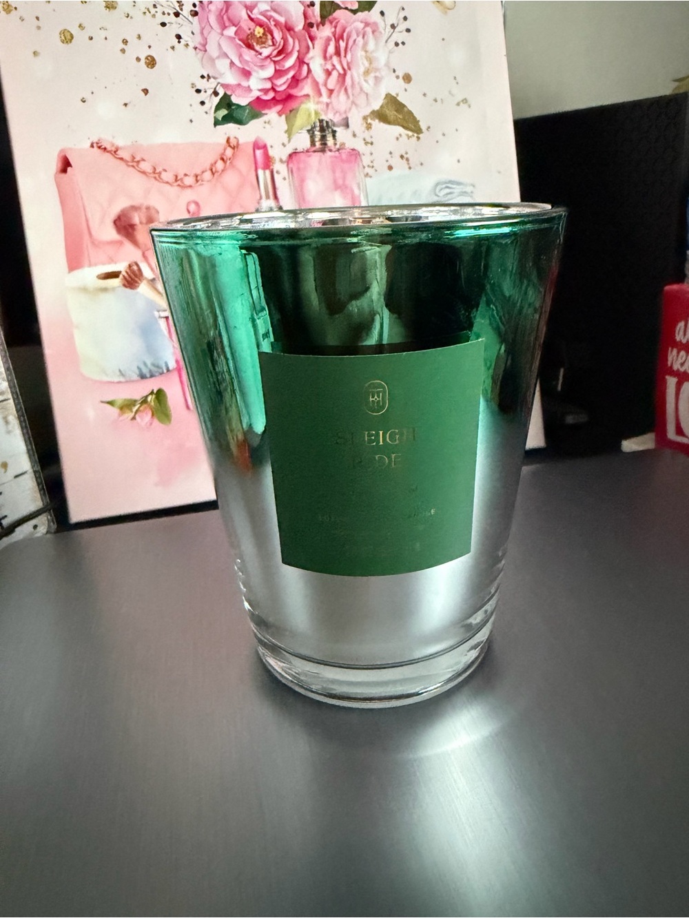 Threshold Metallic Green Glass Decorative Candle Pine Scent
